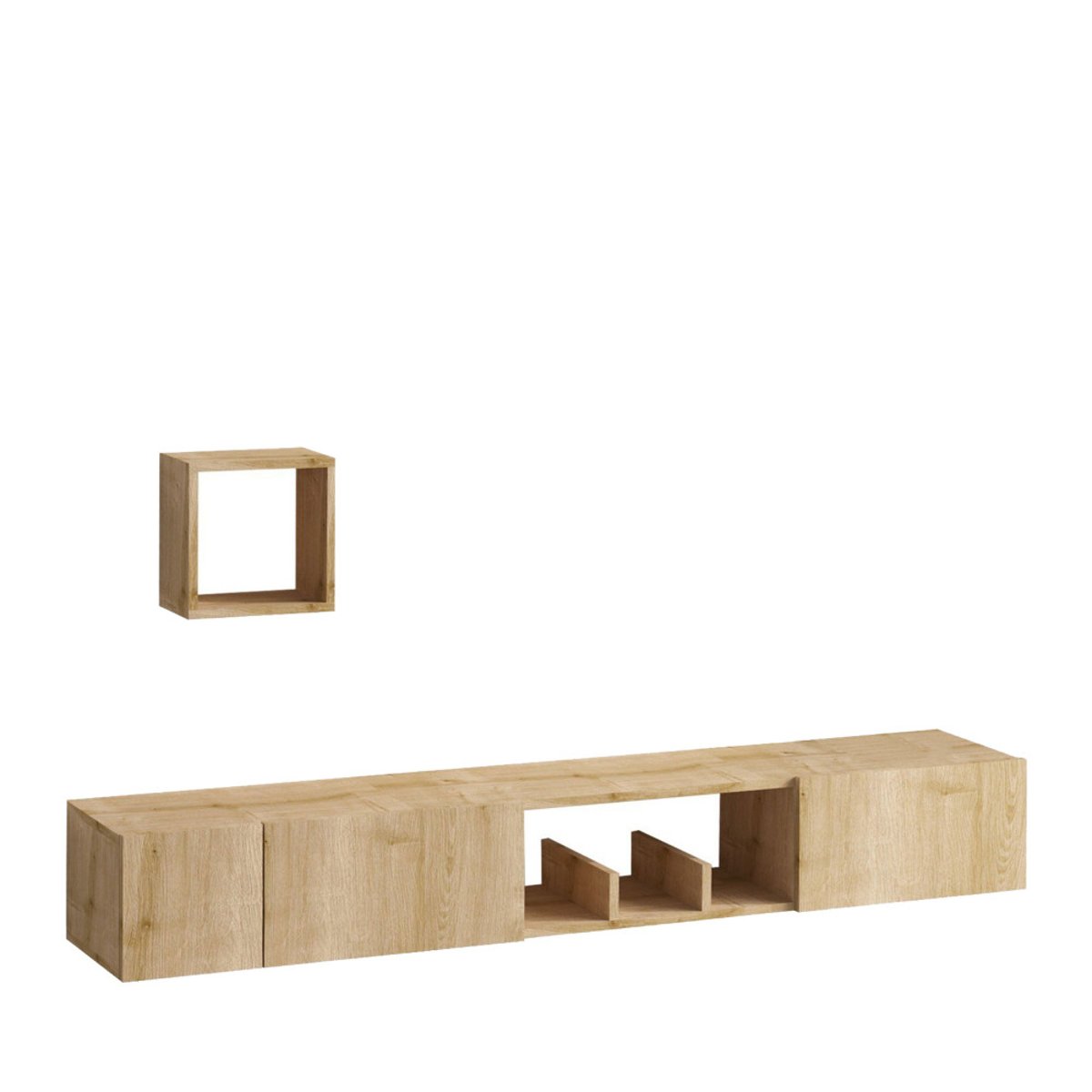Meuble TV suspendu 3 portes en bois L180cm- HEAVY bois clair, DRAWER