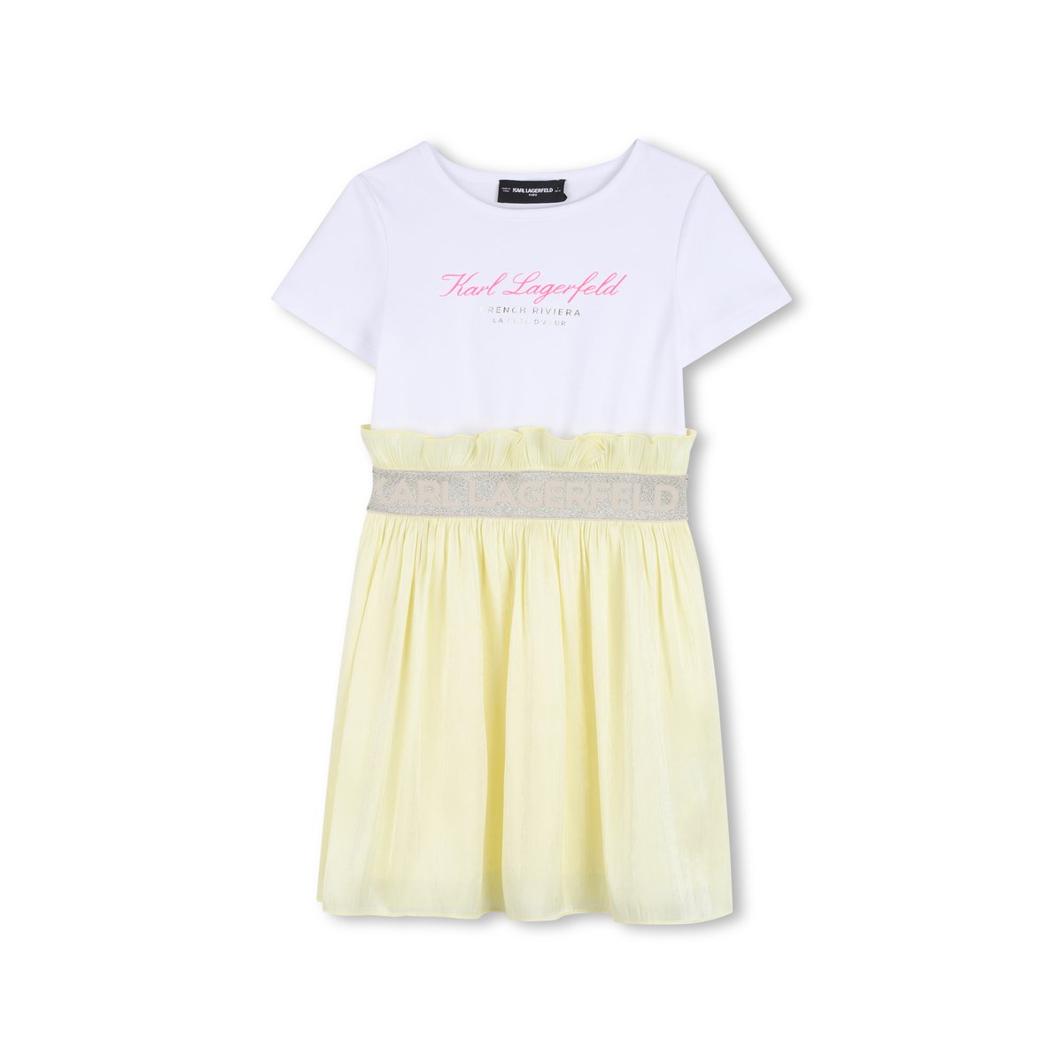 Robe manches courtes bi-matiere jaune blanc, KARL LAGERFELD KIDS