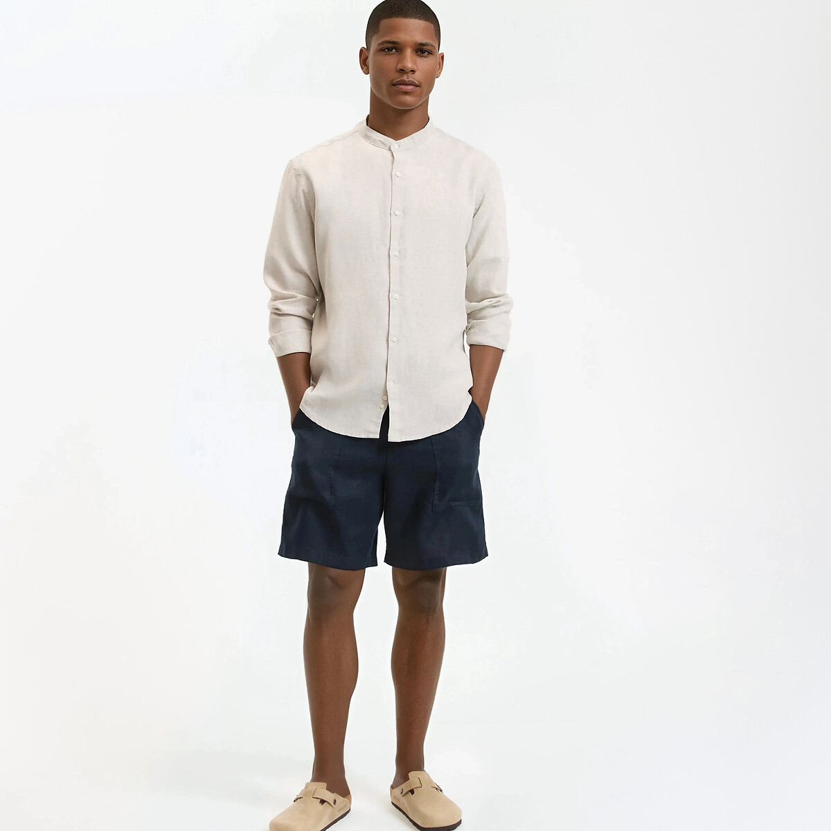 Recht overhemd, Maokraag, in linnen, Signature AURELE naturel, LA REDOUTE COLLECTIONS