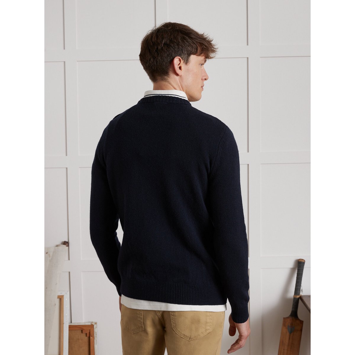 Pull boutonné laine mérinos marine, CYRILLUS
