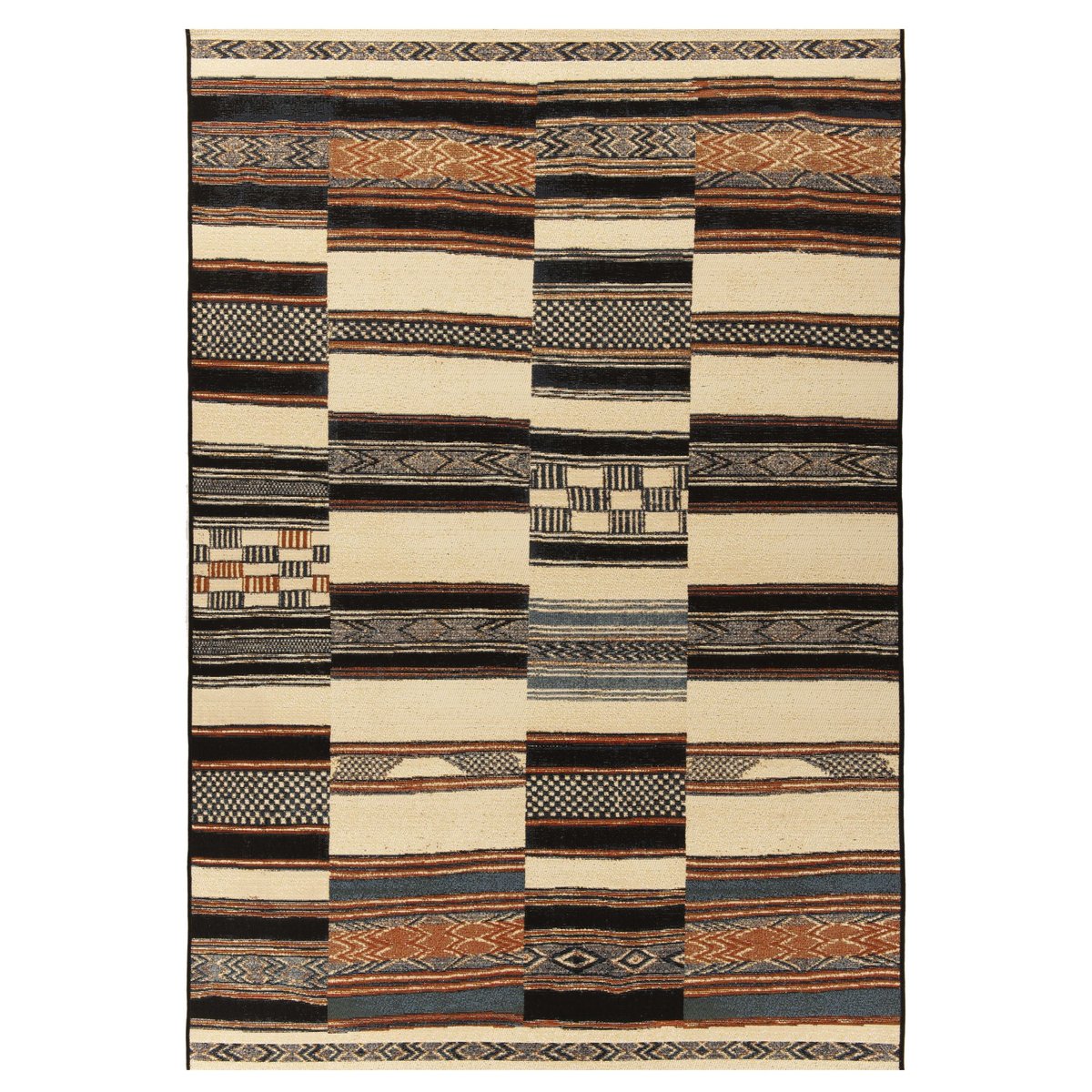Tapis d'extérieur tissé plat à motifs géométriques - AURORA beige multicolore, GINO FALCONE