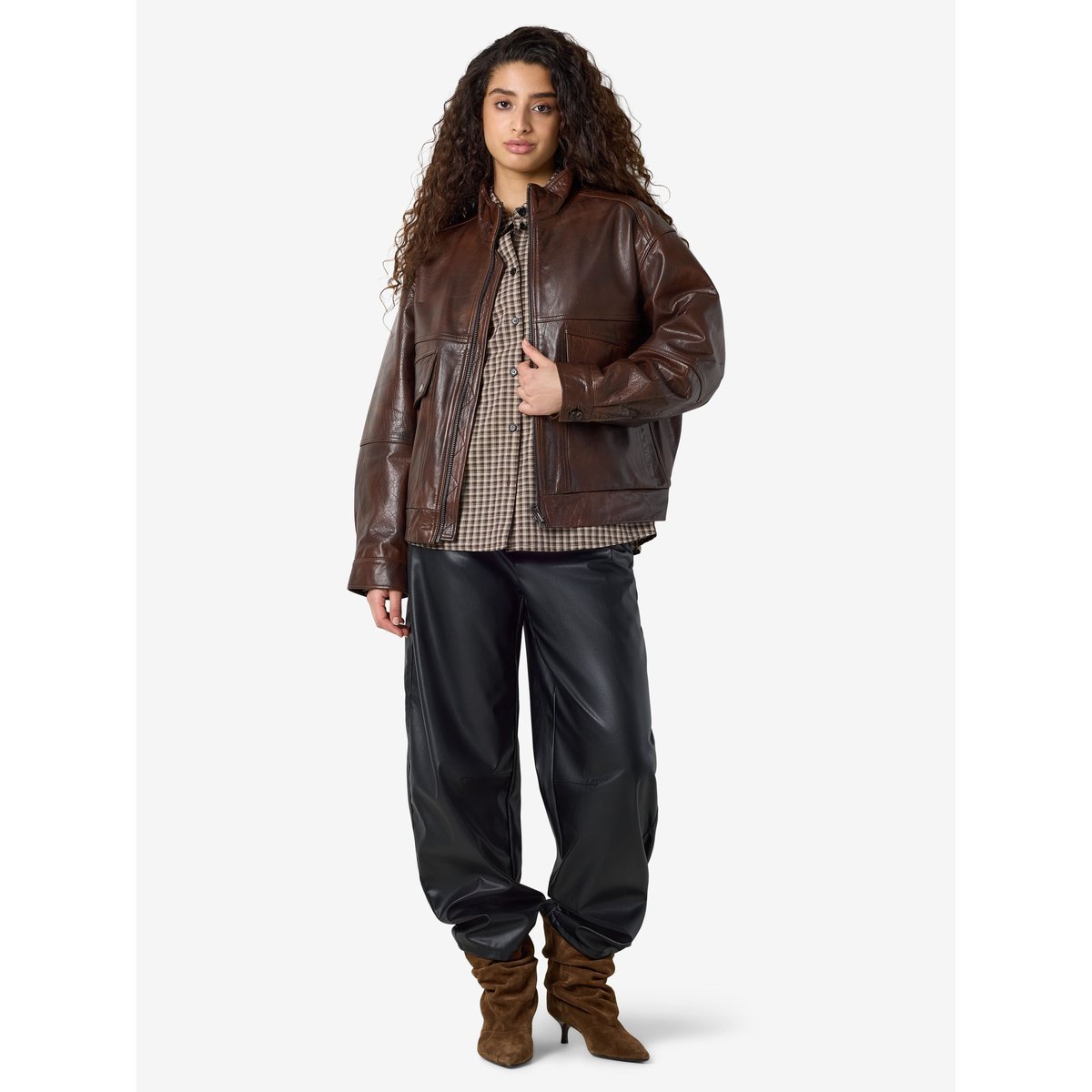 Veste En Cuir marron - demitasse1, NOISY MAY