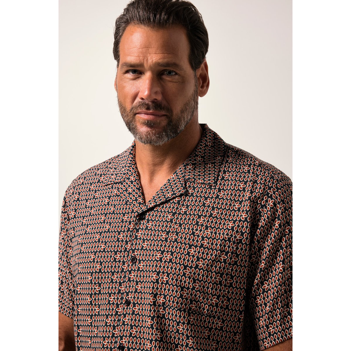 Chemise en viscose imprimé all-over brun rouille, JP1880