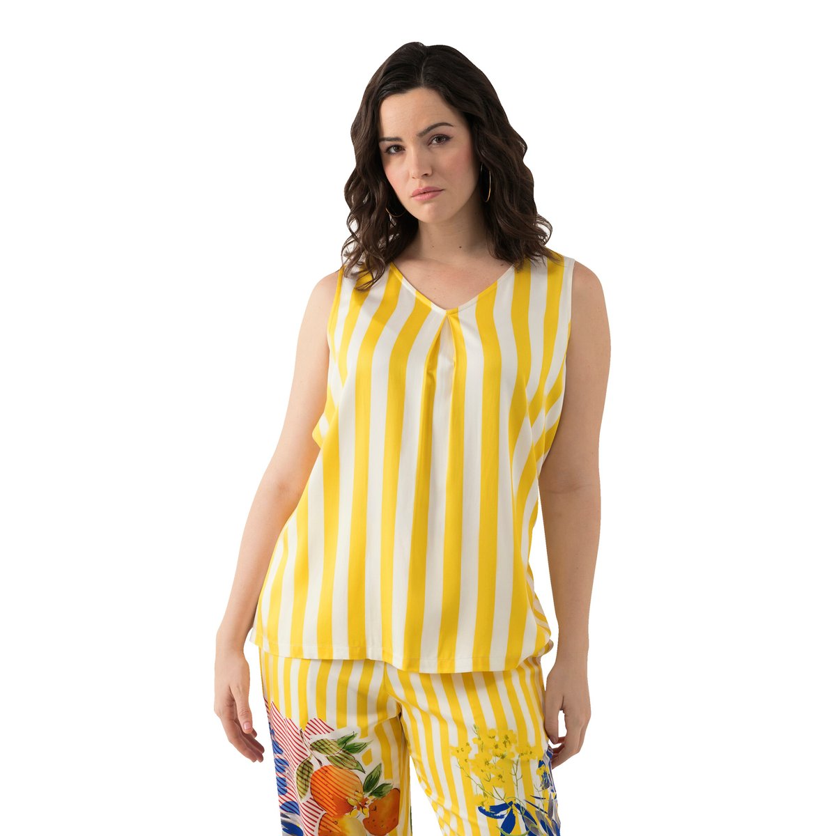 Blouse en satin à ligne A et encolure en V citron, ULLA POPKEN