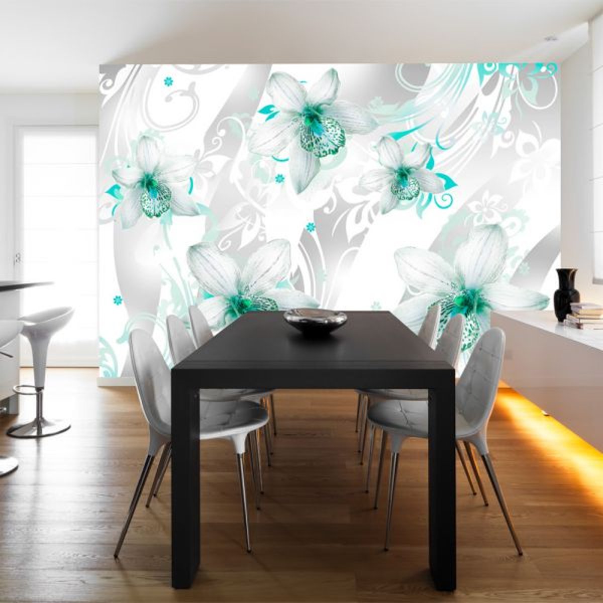 Papier peint intissé panoramique Fleurs Sounds of subtlety - turquoise vert, EDEN