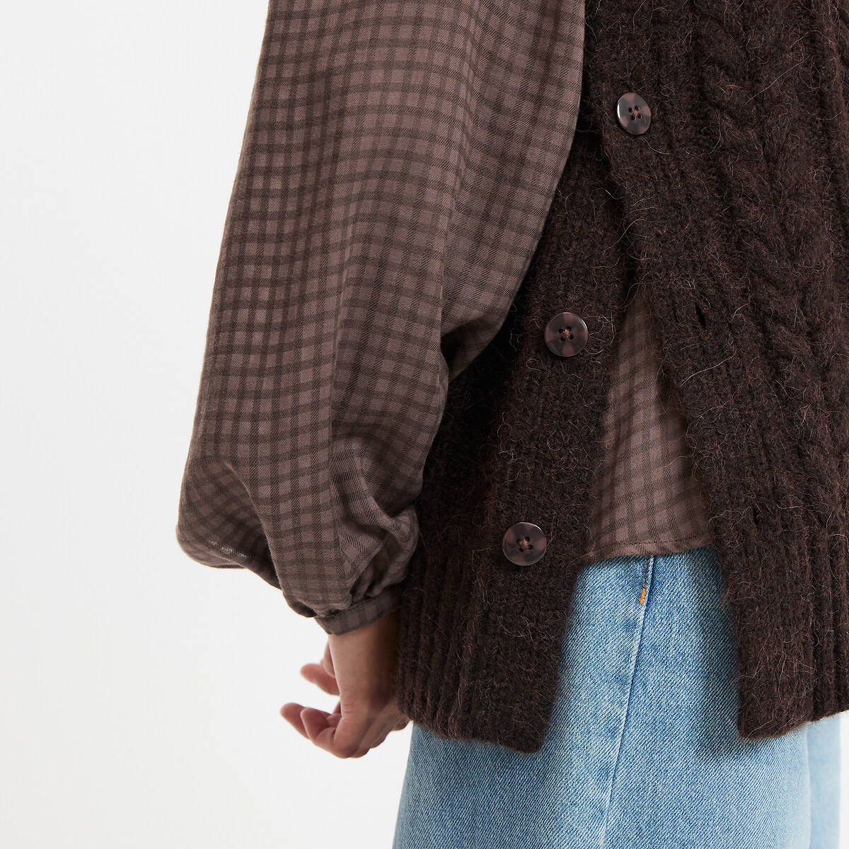 Sleeveless Crew Neck Jumper in Cable Knit brown, LA REDOUTE COLLECTIONS