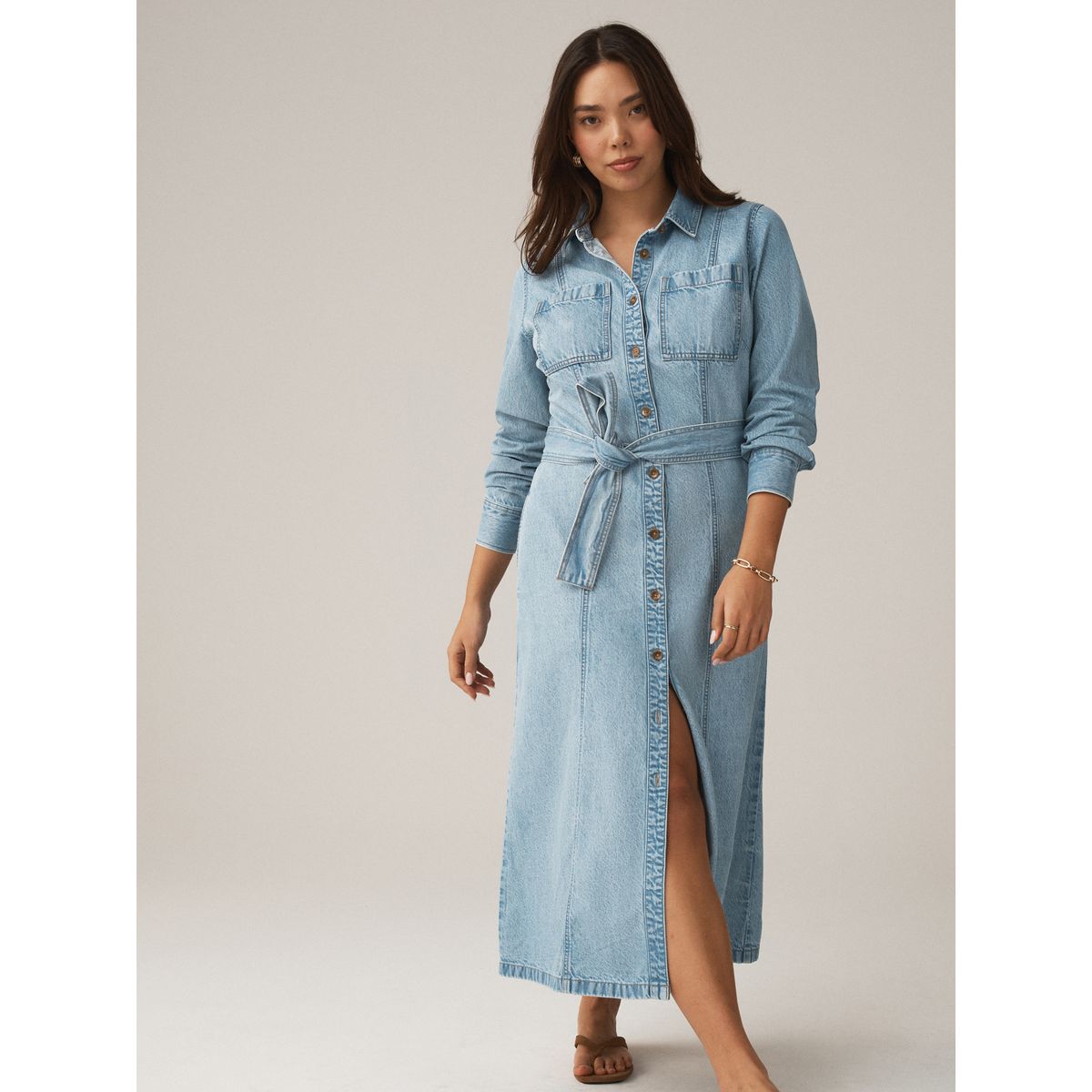 Robe chemise mi-longue en denim bleach blue, NEXT