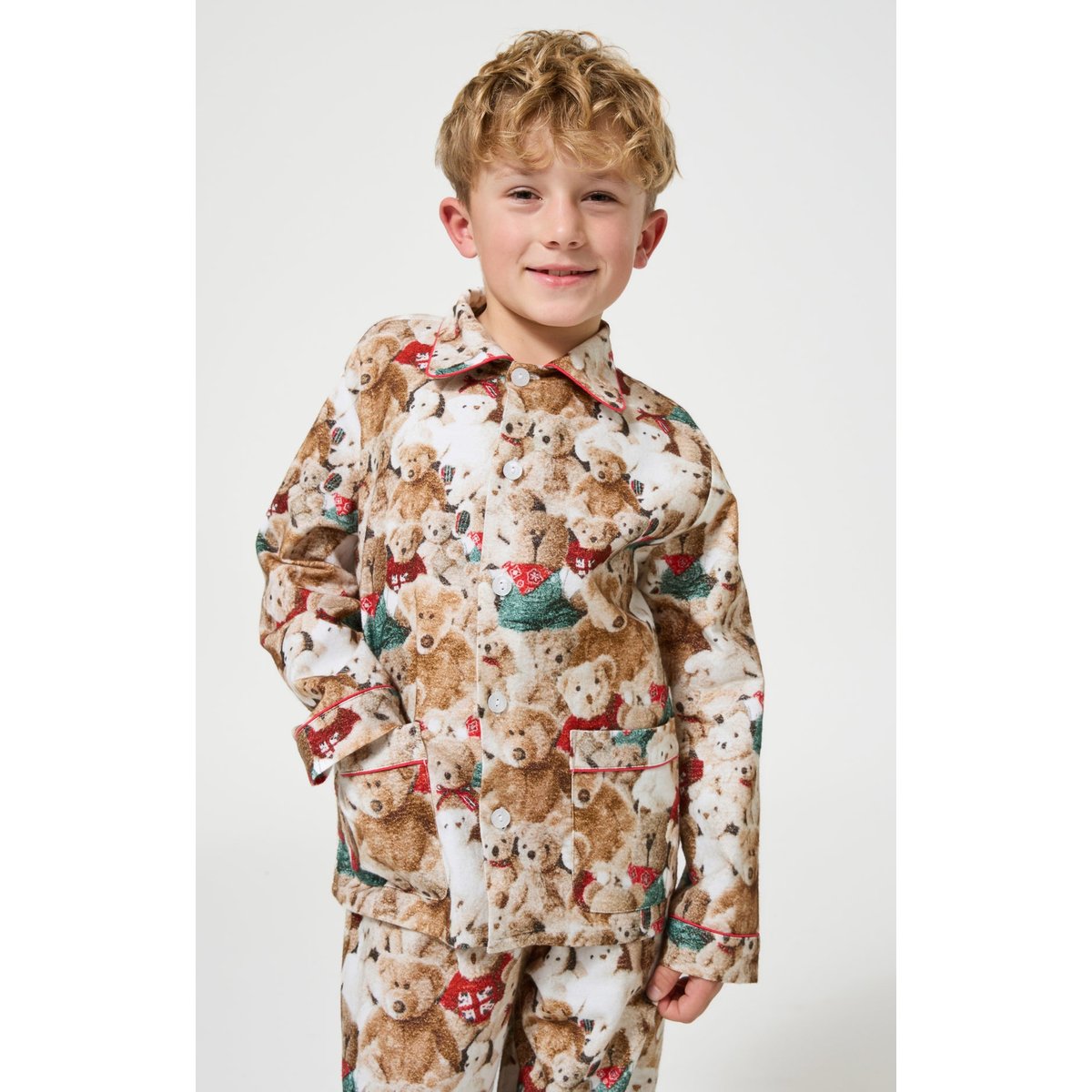 Pyjama boutonné enfant en coton imprimé Petit Teddy brun, ARTHUR