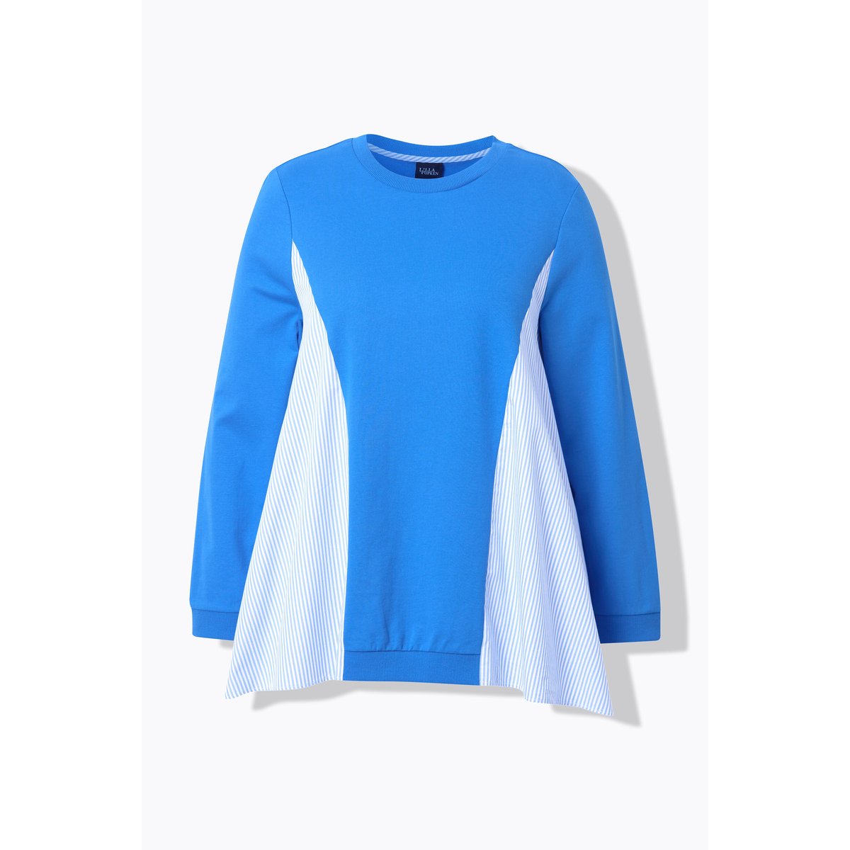 Sweat à empiècements rayés. Col bleu paon, ULLA POPKEN