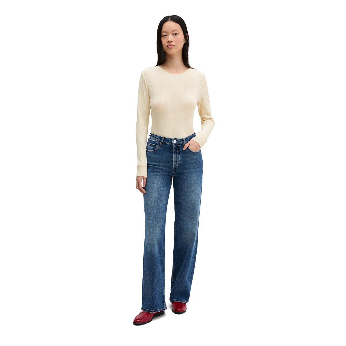 Jeans modèle Tolva large en coton organique mélangé stretch bleu foncé, MARC O'POLO