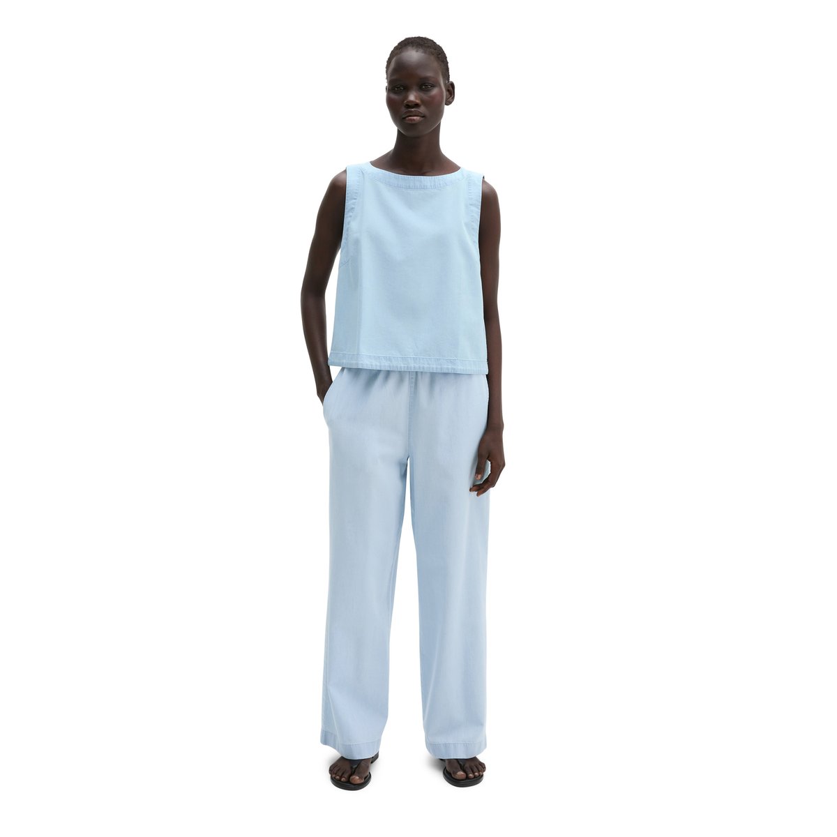 Top chemisier relaxed cropped avec Tencel™ Lyocell bleu clair, MARC O'POLO