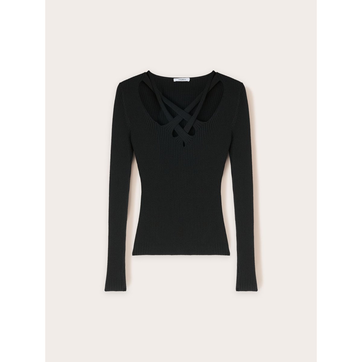 Pull côtelé avec col travaillé noir, MOTIVI