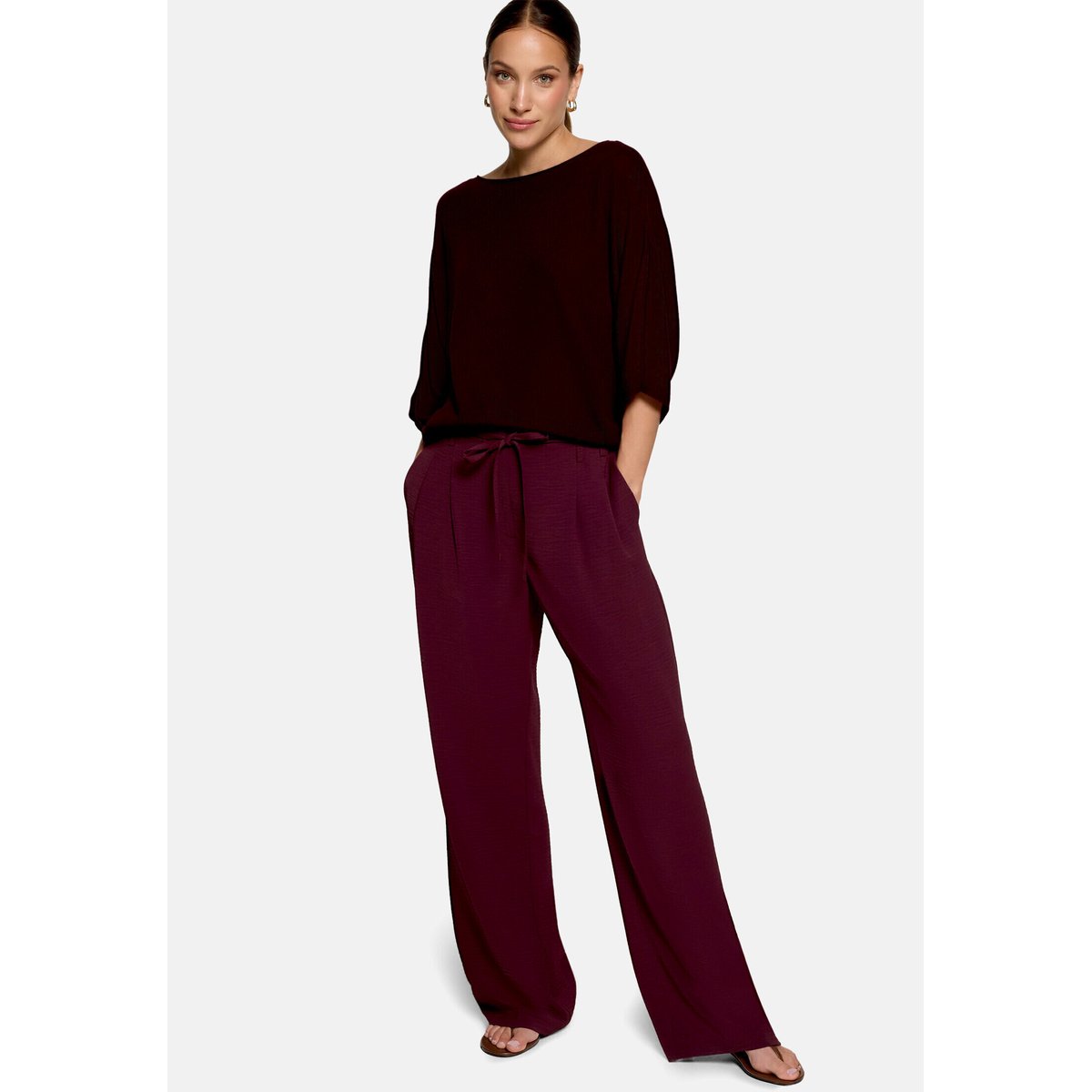 Pull-over en fine maille manches courtes dark aubergine, ZERO