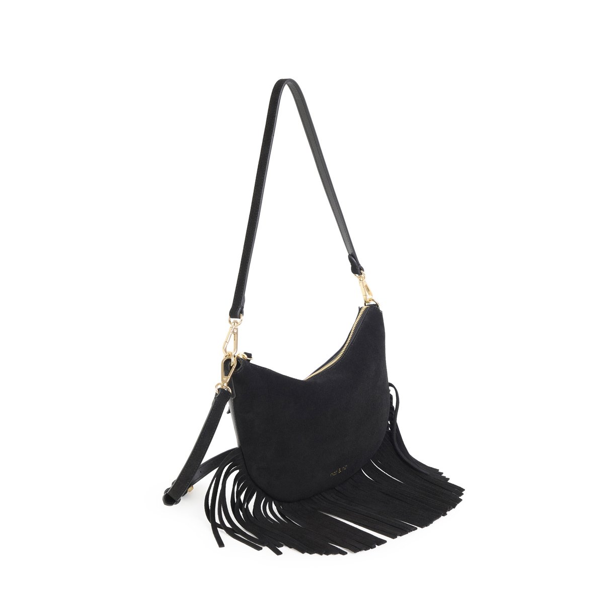 Sac à bandoulière en cuir, LUNE FRANGE noir, NAT & NIN