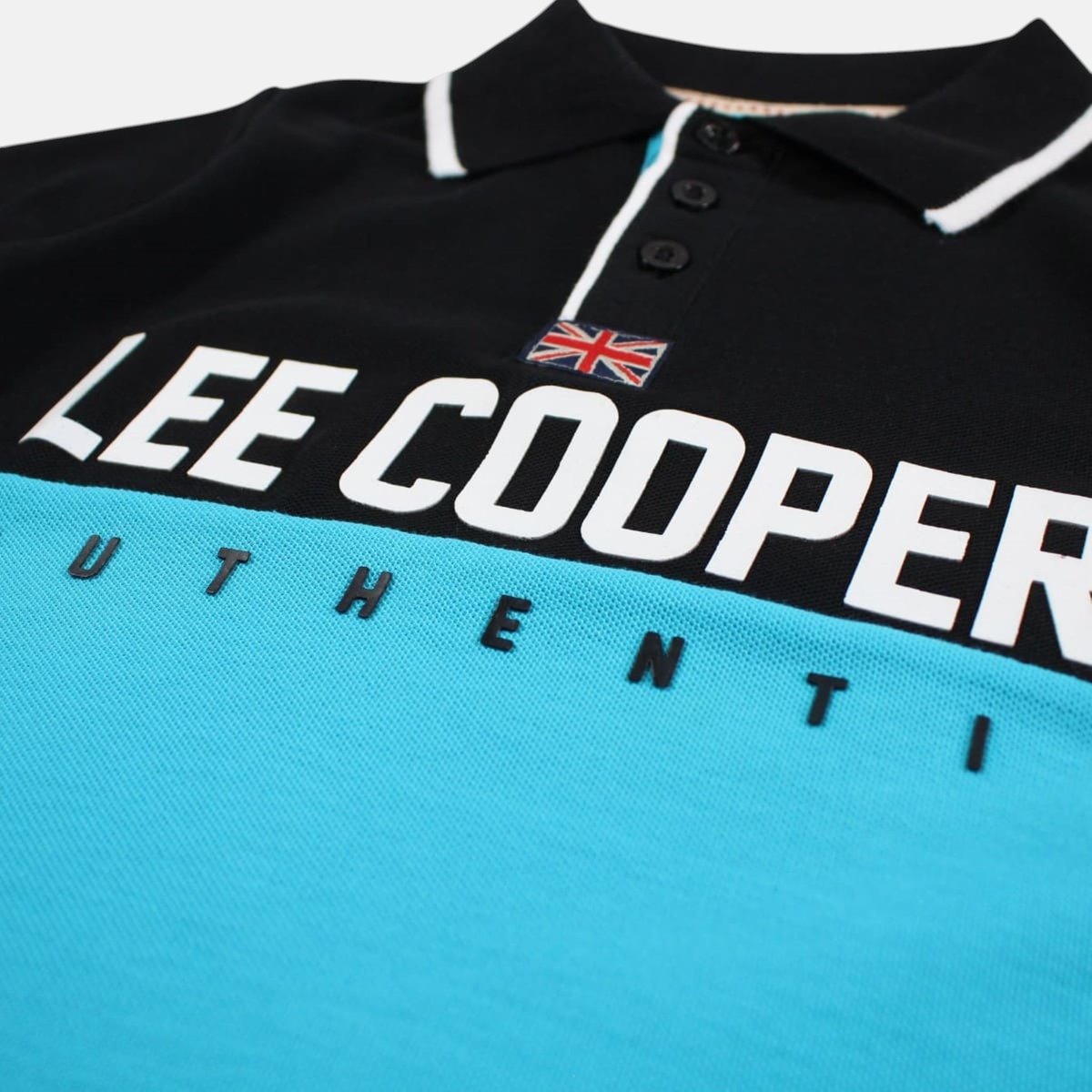 Polo manches courtes imprimé, col chemise RUGBY turquoise, LEE COOPER