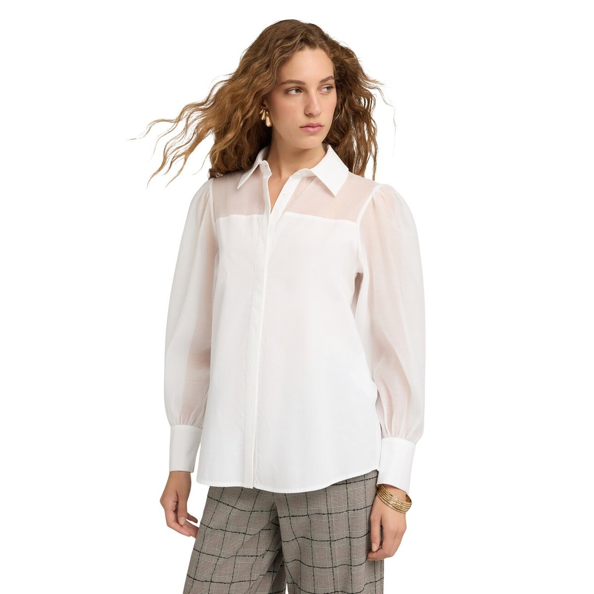 Chemise avec empiècements semi-transparents blanc, MOTIVI