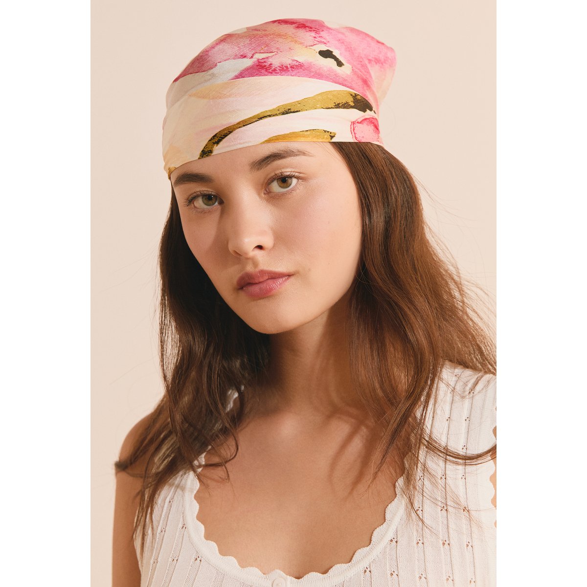 Foulard en soie à motifs FRESH IMP saumon peche, ETAM