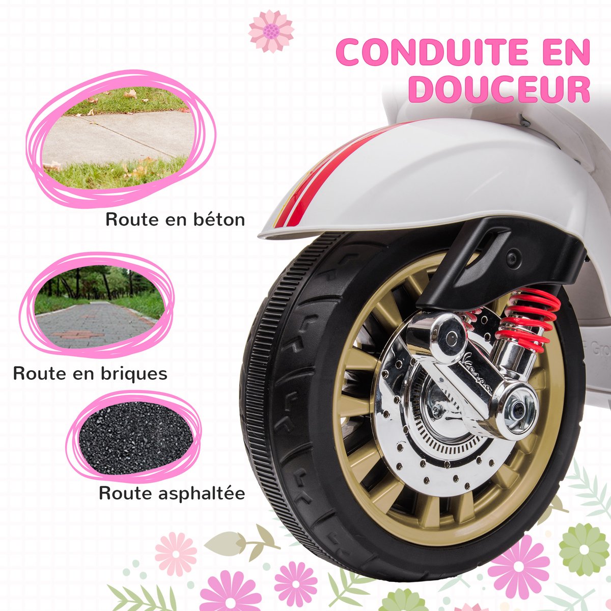 Moto électrique à conducteur assis PP Blanc blanc, rouge, noir, AIYAPLAY