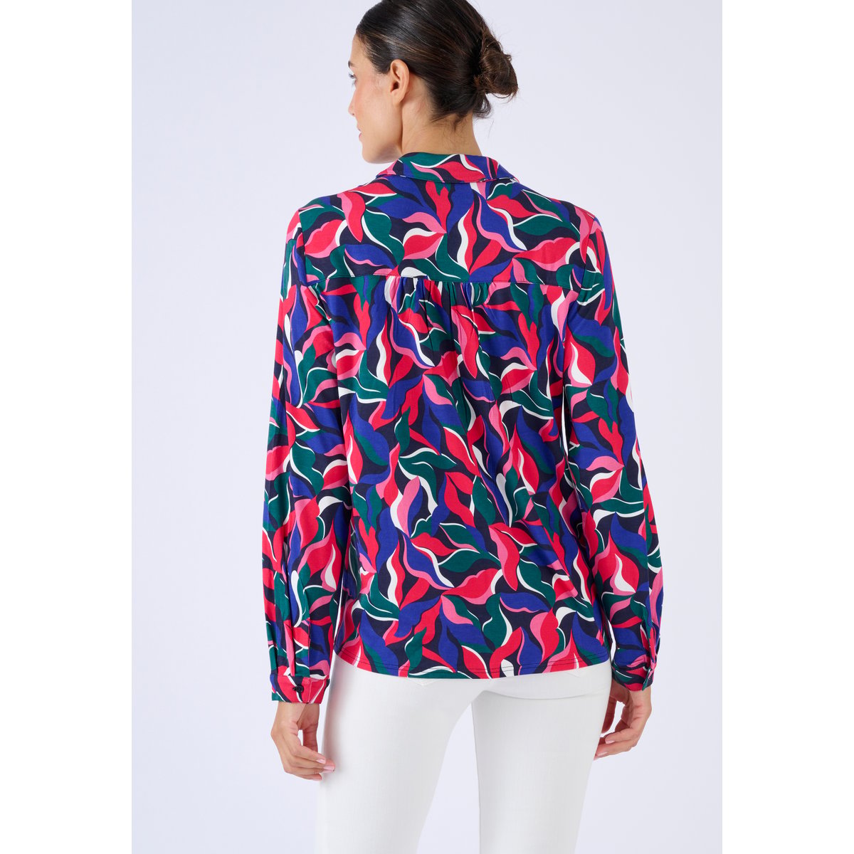 Chemisier maille fluide viscose stretch bleu feuillage, DAMART