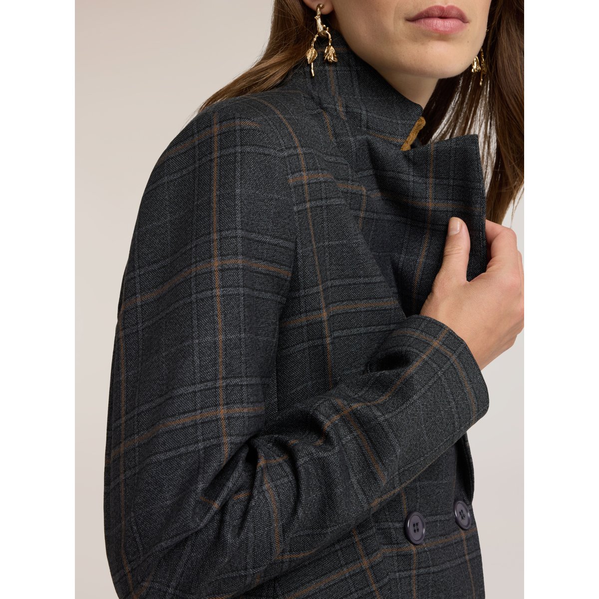Veste structurée courte à double boutonnage à carreaux gris, MOTIVI