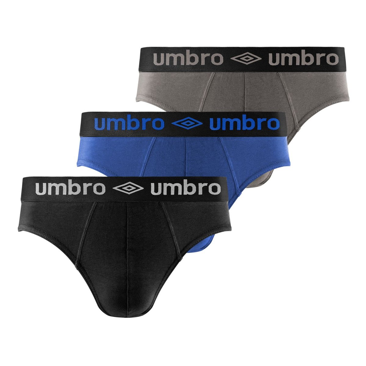 Lot De 3 Slips Coton bleu/noir/gris/blanc, UMBRO