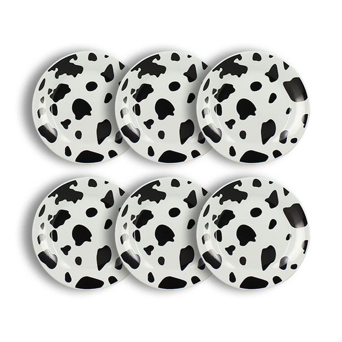 Lot de 6 assiettes à dessert 20cm en porcelaine, VACHE blanc-noir, NOVASTYL
