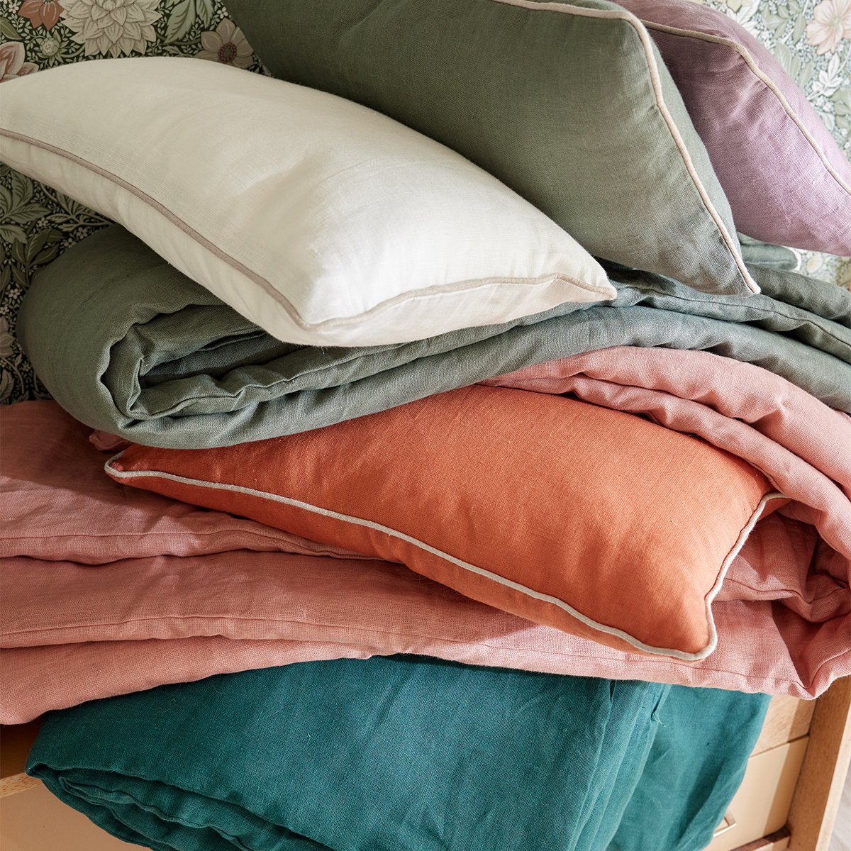 Housse de coussin matelassé en lin, ARTY vert forêt, ESSIX