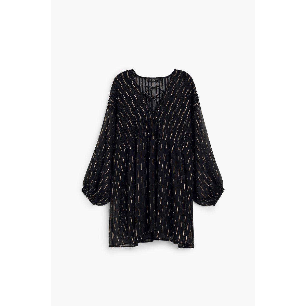 robe en mousseline avec détails métallisés noir, DESIGUAL