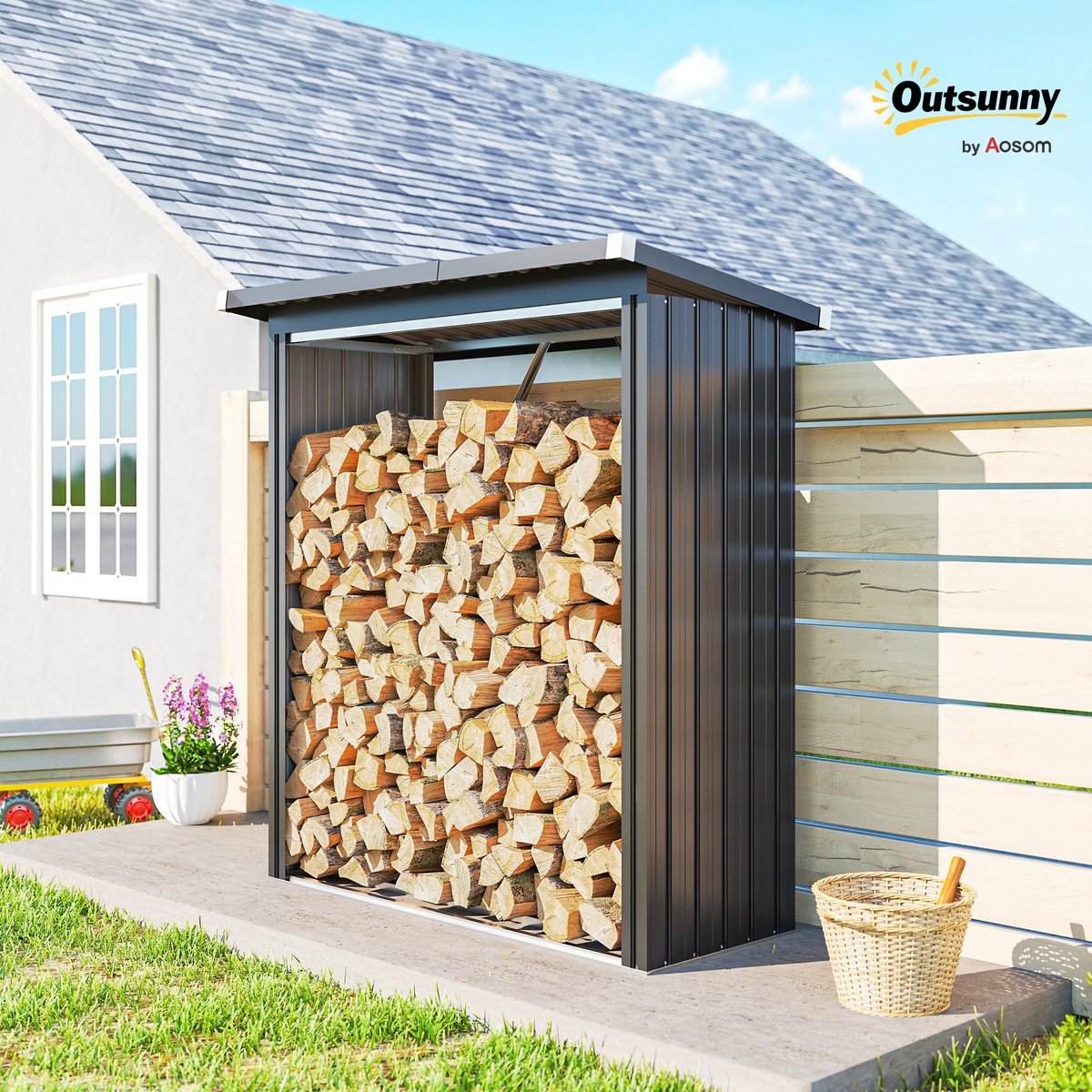 Abri pour le stockage du bois Acier galvanisé gris foncé, OUTSUNNY