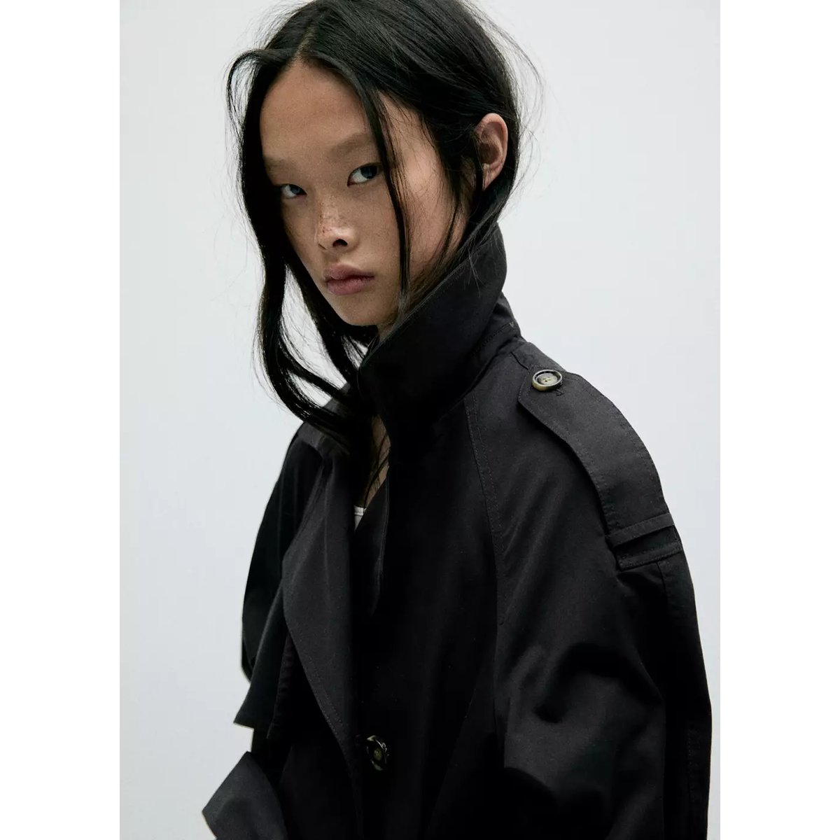 Trench long double boutonnage noir, MANGO