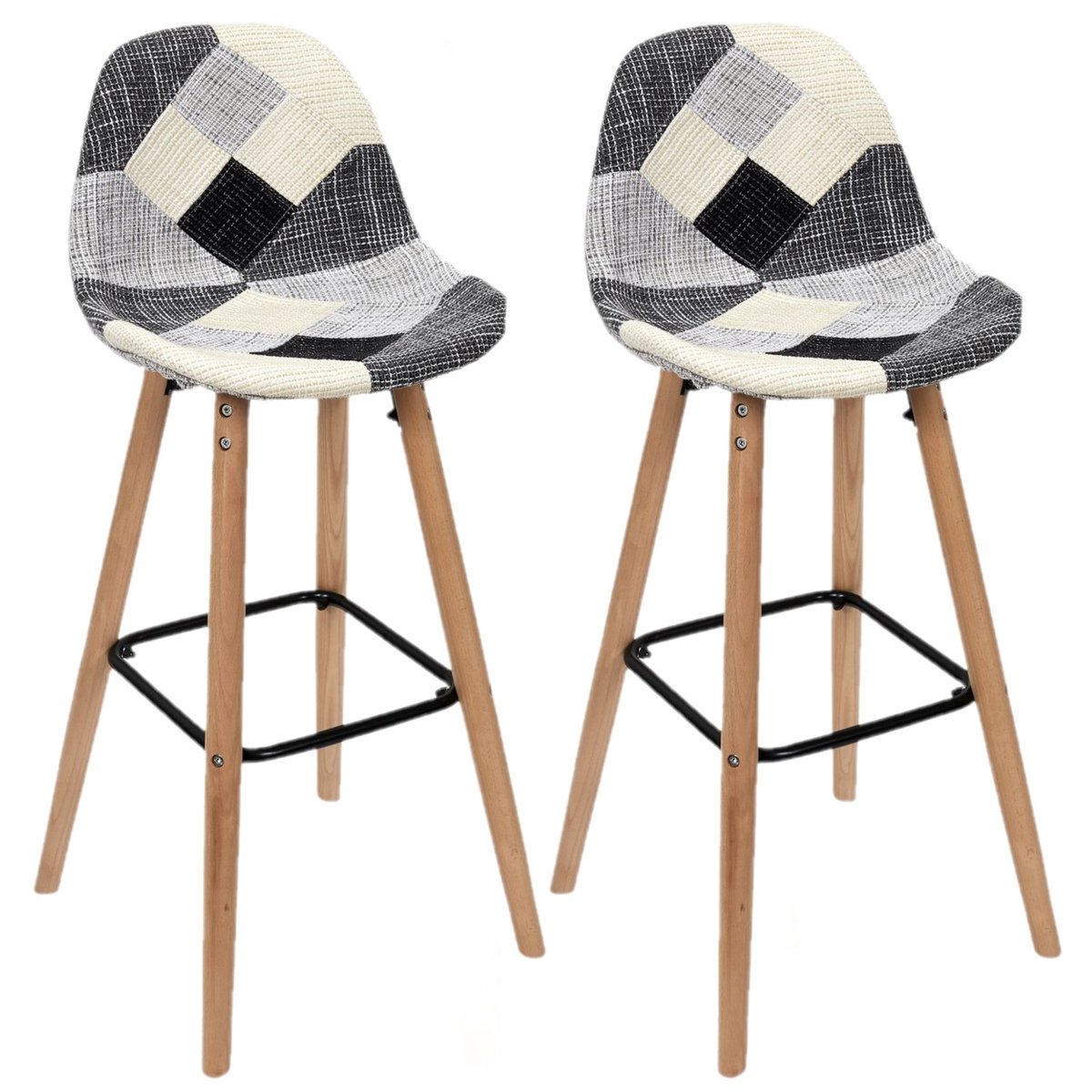 Ensemble de 2 tabourets de bar PATCHWORK blanc, TOILINUX