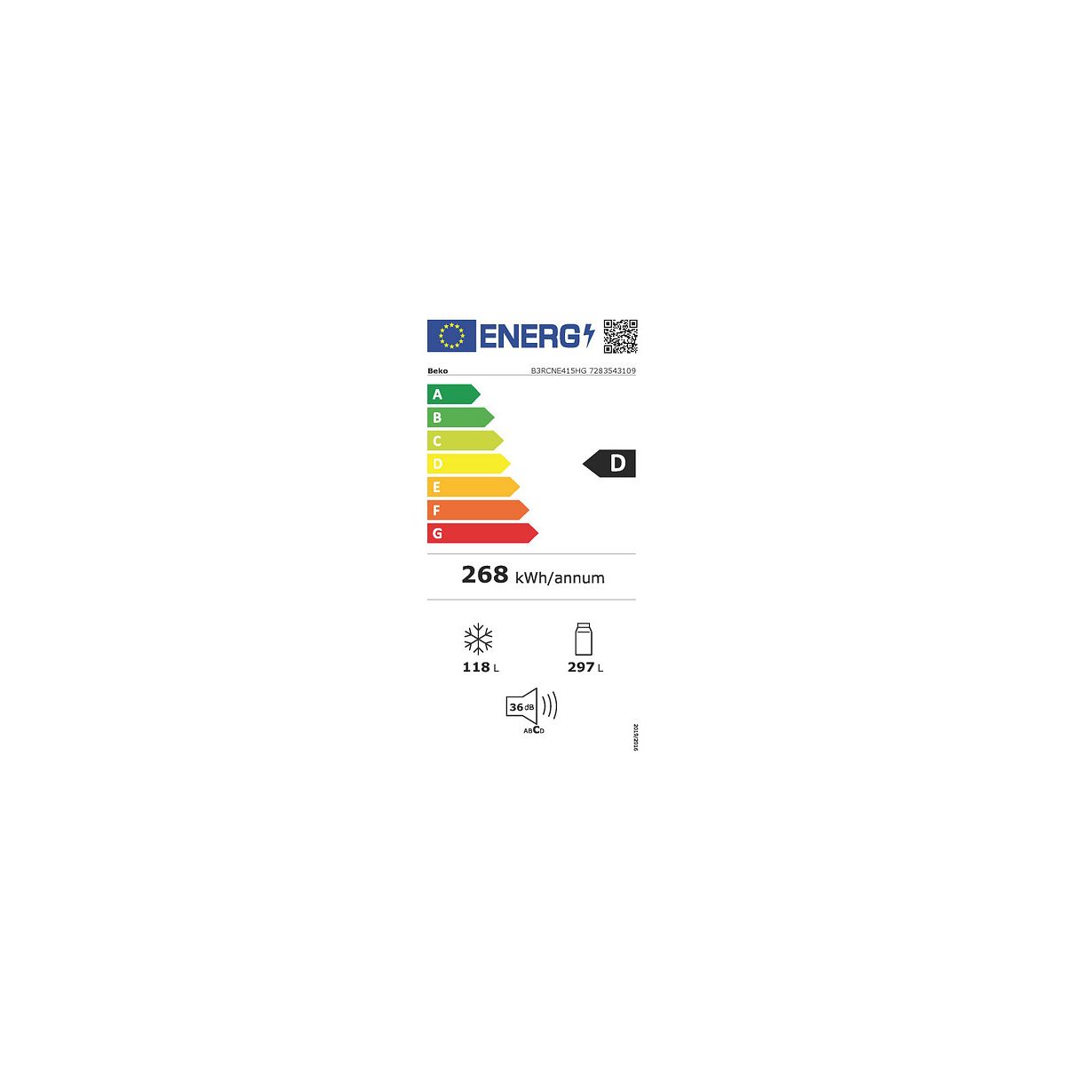 Réfrigérateur combiné B3RCNE415HG couleur unique, BEKO