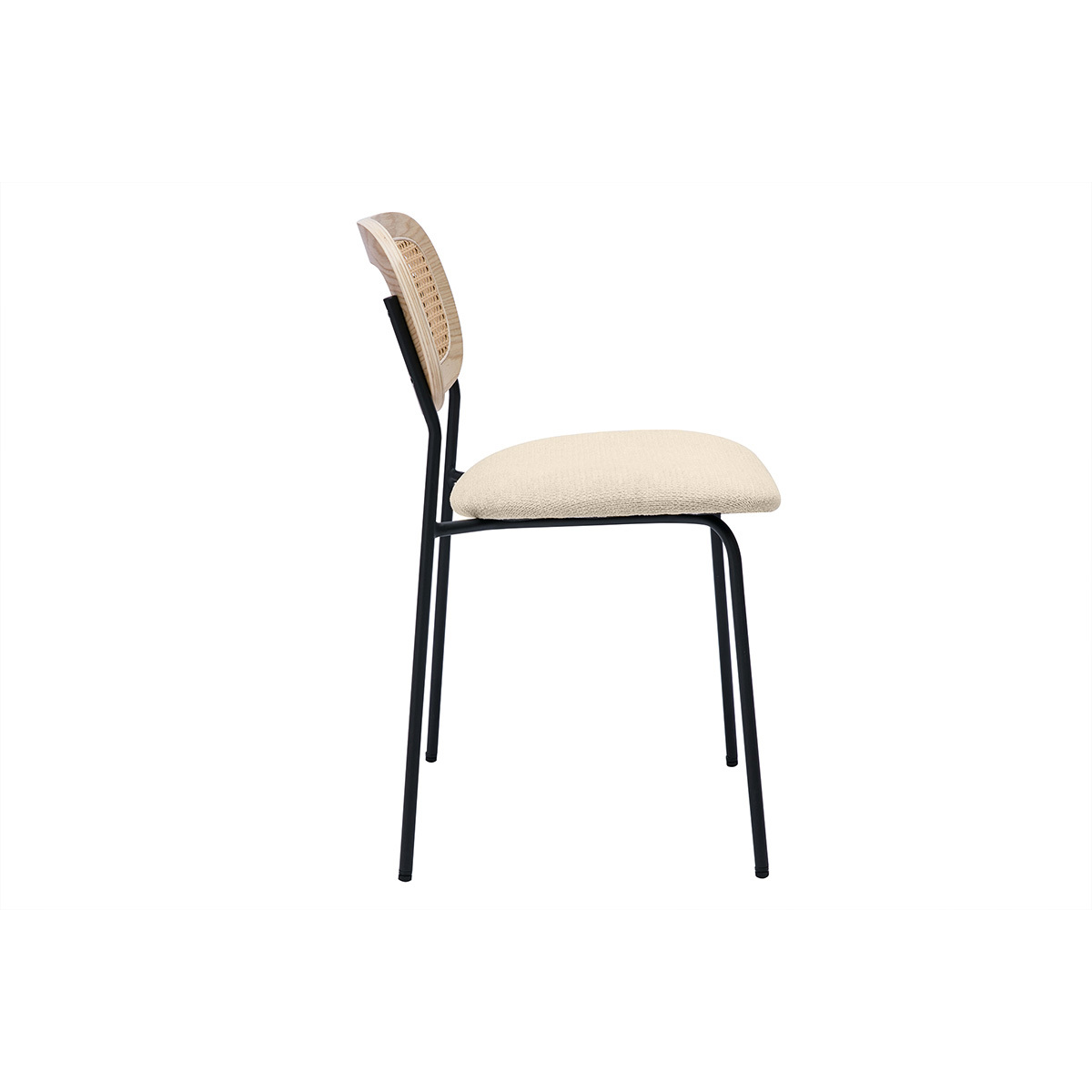 Chaises design en tissu effet velours texturé beige, métal noir et cannage rotin (lot de 2) MIRANDA beige, MILIBOO