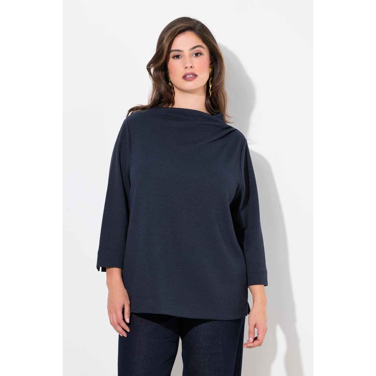 Sweat-shirt texturé, plis fantaisie marine, ULLA POPKEN