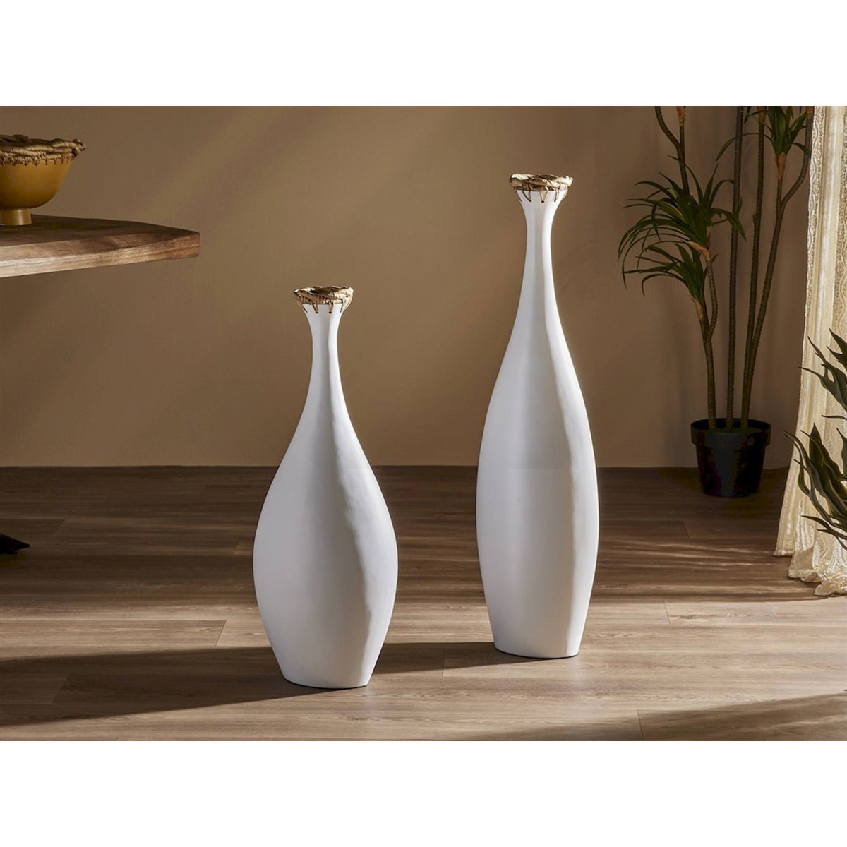 Vase en bambou tressé forme organique blanc et naturel tressage végétal, RECOLLECTION