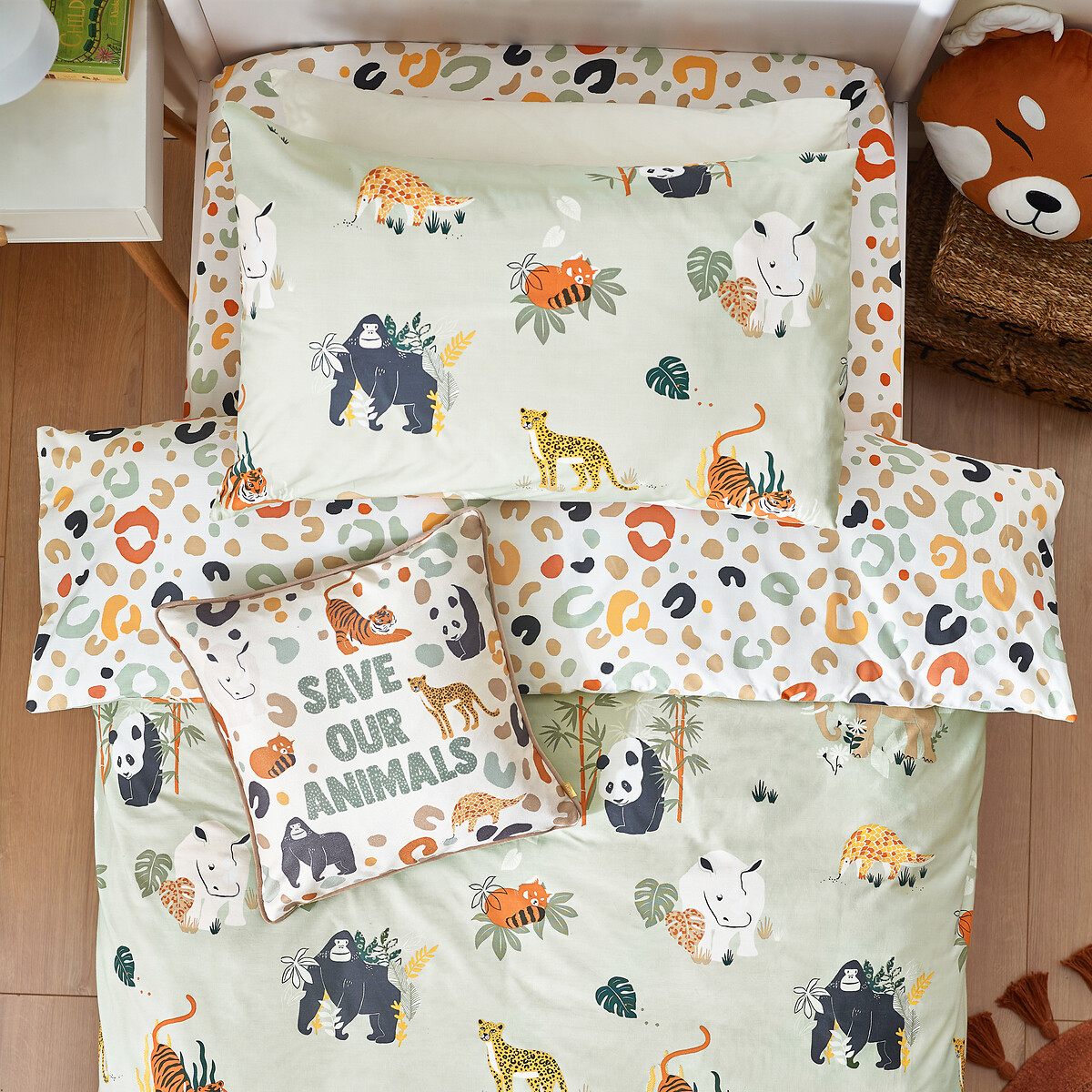 Wildlife Reversible Duvet Cover and Pillow Case Set green, LITTLE FURN
