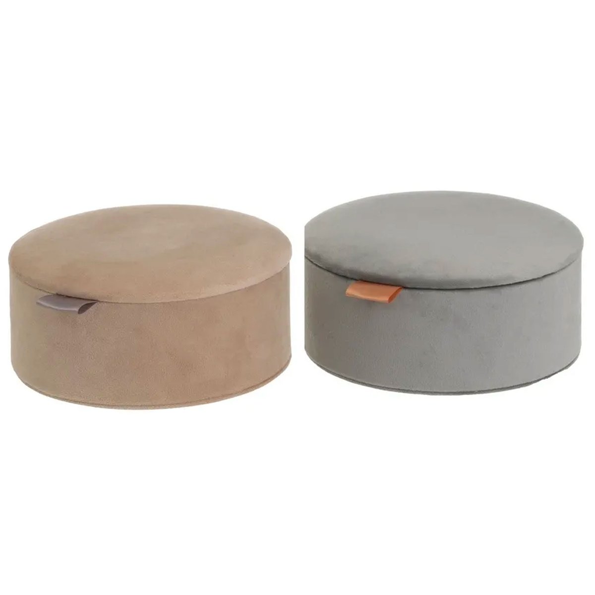 Set de 2 boîtes à bijoux rondes velours beige et gris 16x16x6.5cm gris, WADIGA