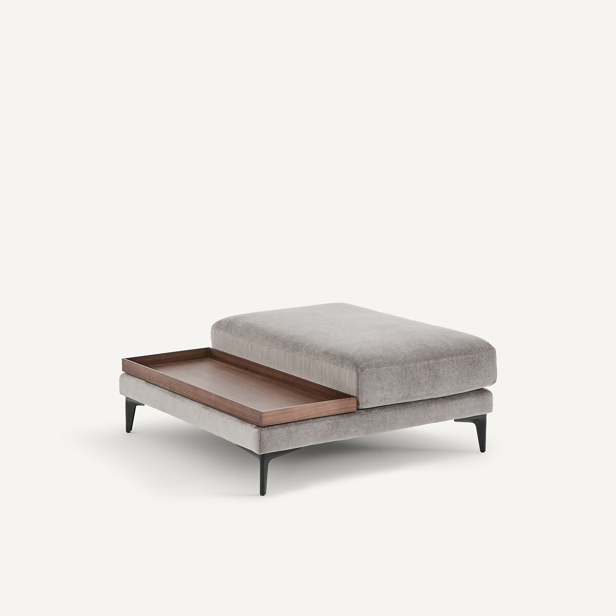 Repose-pieds avec plateau, en velours stone, MODERNISTE gris souris, EMMANUEL GALLINA X AM.PM
