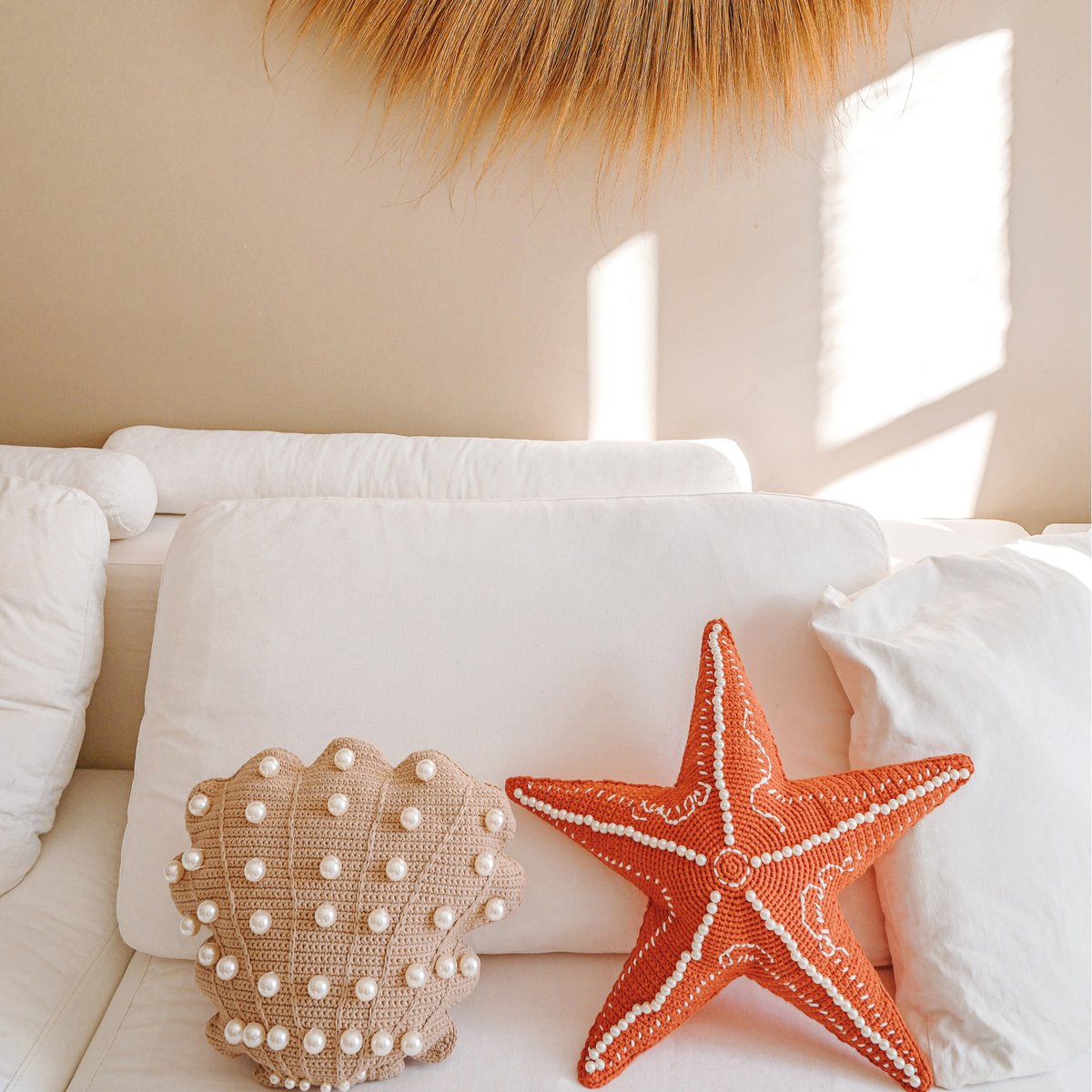 Coussin coquillage crochet - Intérieur beige, MX HOME