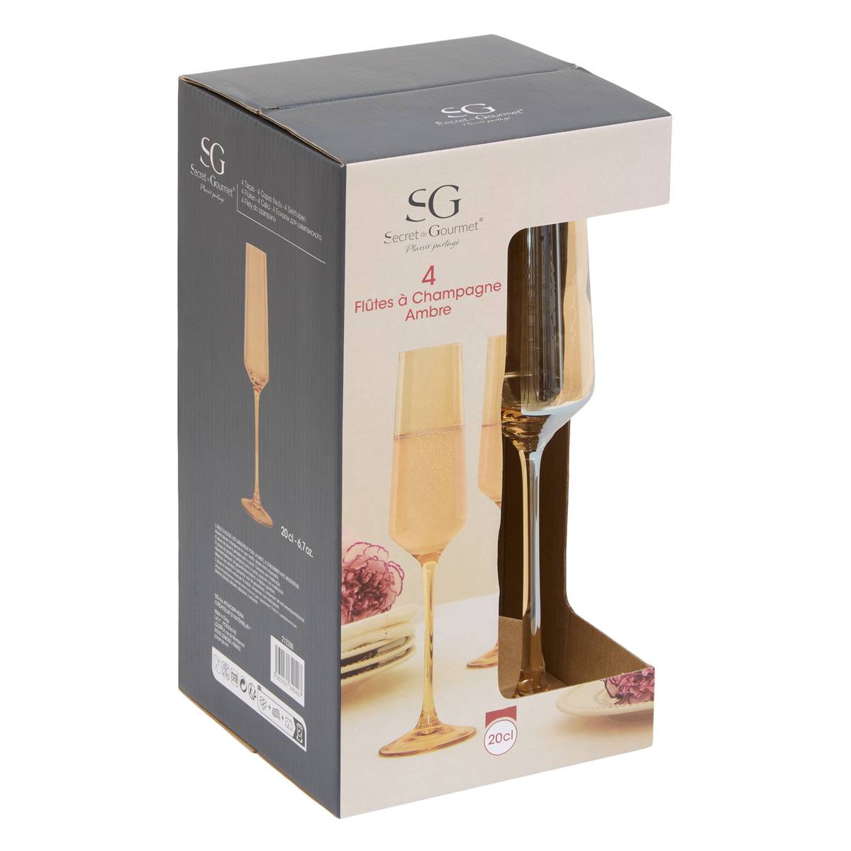 Lot de 4 flûtes à champagne en verre AMBRE ambre, ATMOSPHERA