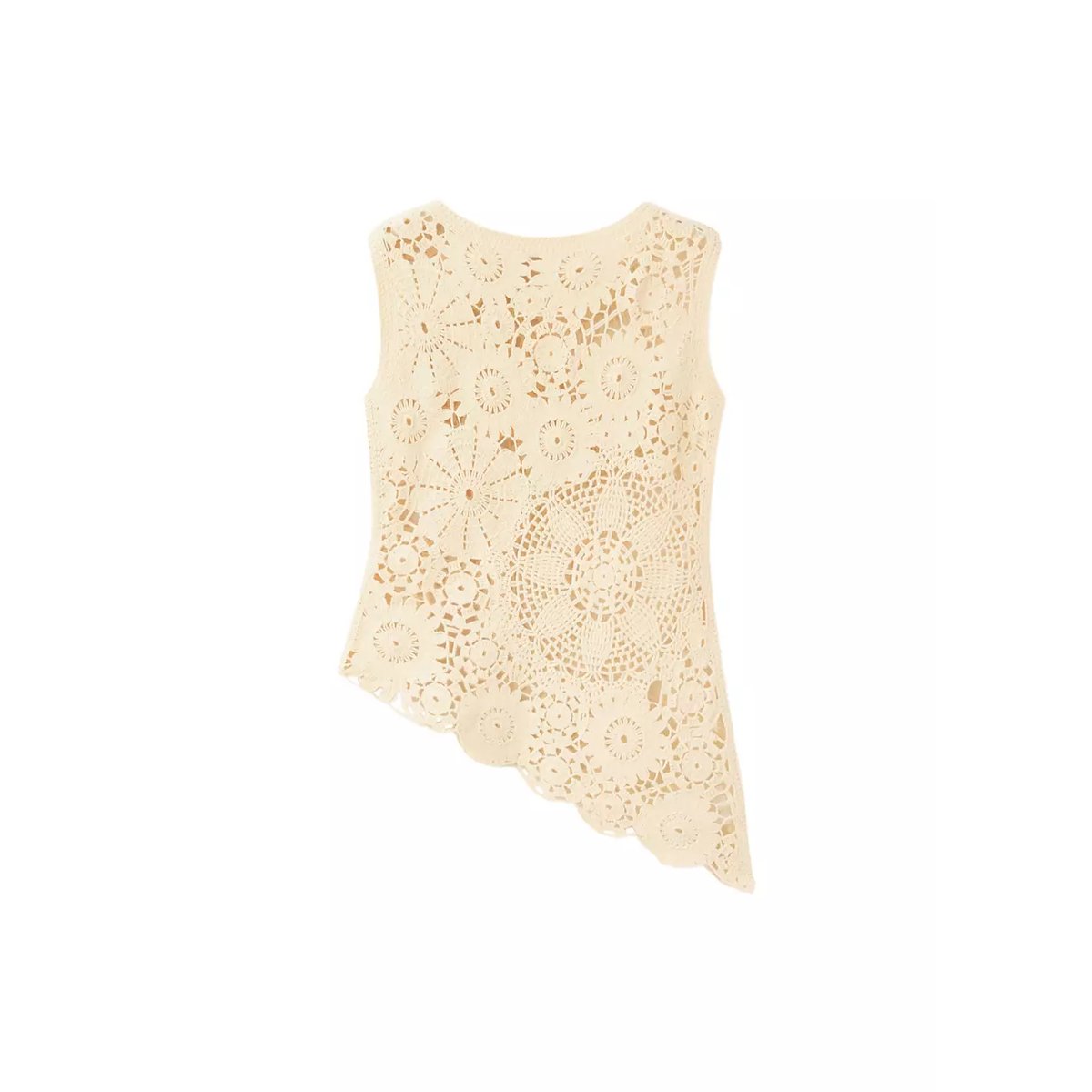 Top maille ajourée fleurie jaune pastel, MANGO