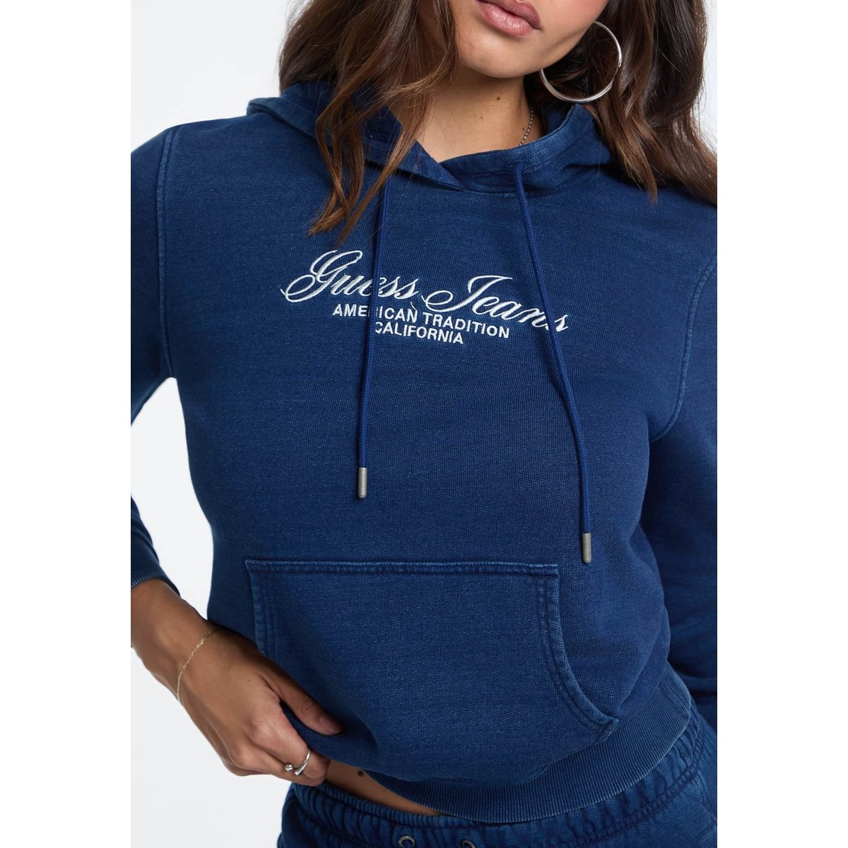 Sweat-Shirt À Capuche Avec Logo bleu, GUESS JEANS