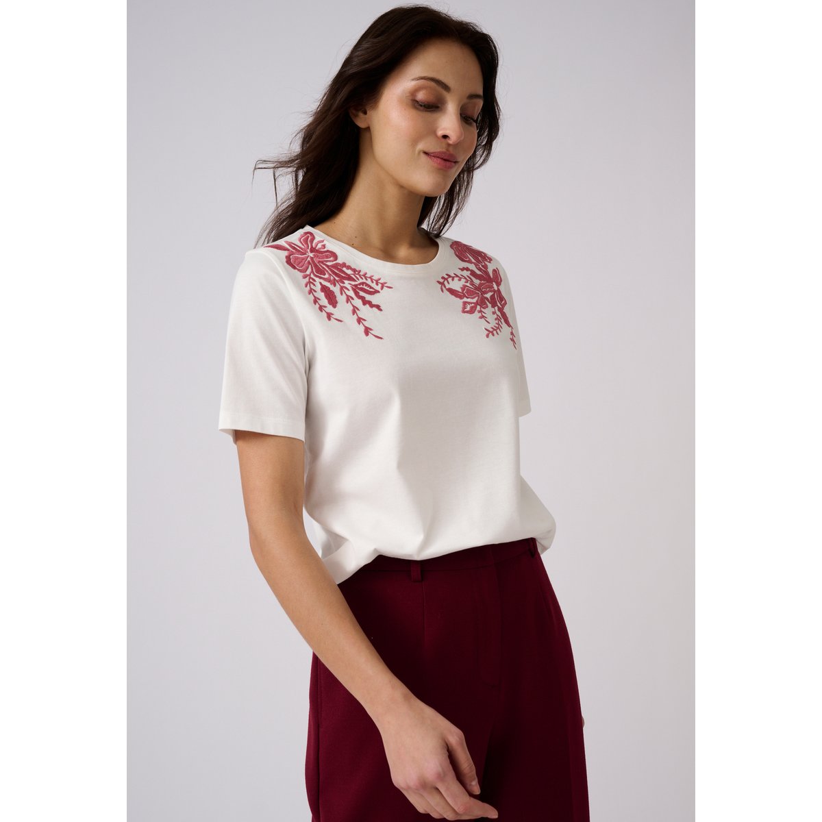 T-shirt brodé blanc cassé, DAMART