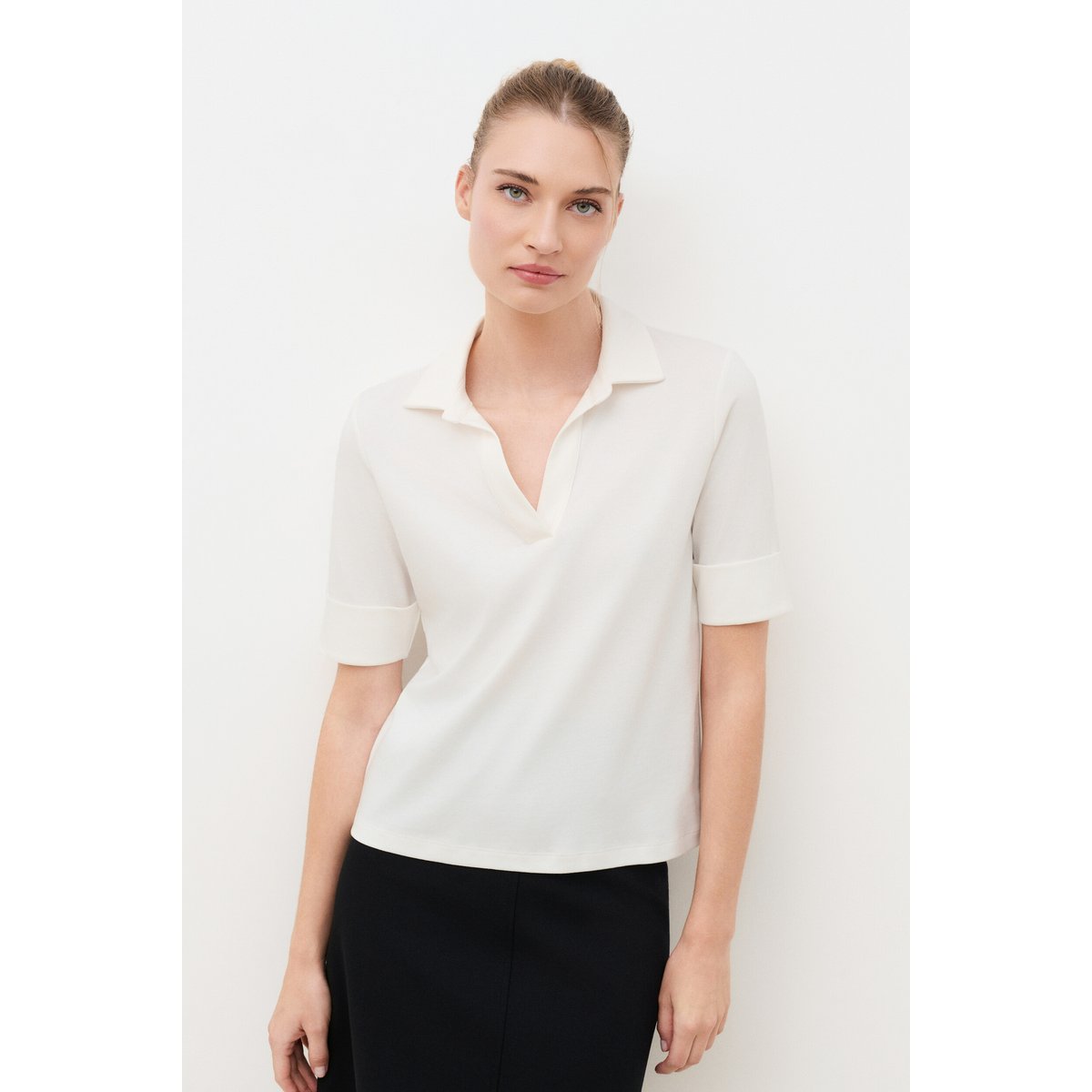 Tshirt coupe droite col chemise TMURCIA ecru, CAROLL