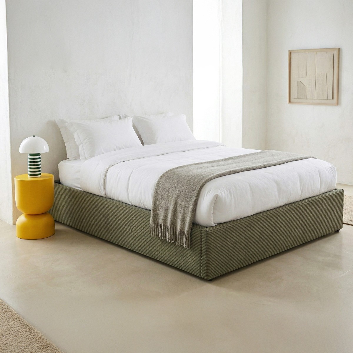 Lit coffre en velours côtelé - HANDY vert, HOMIFAB