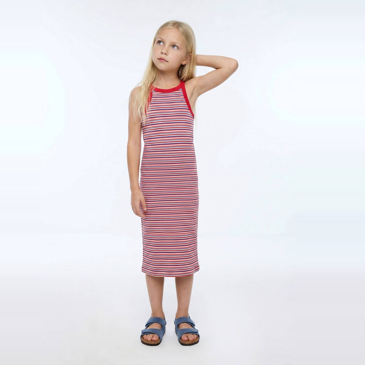 Robe longue rayée en jersey rouge, MONOPRIX
