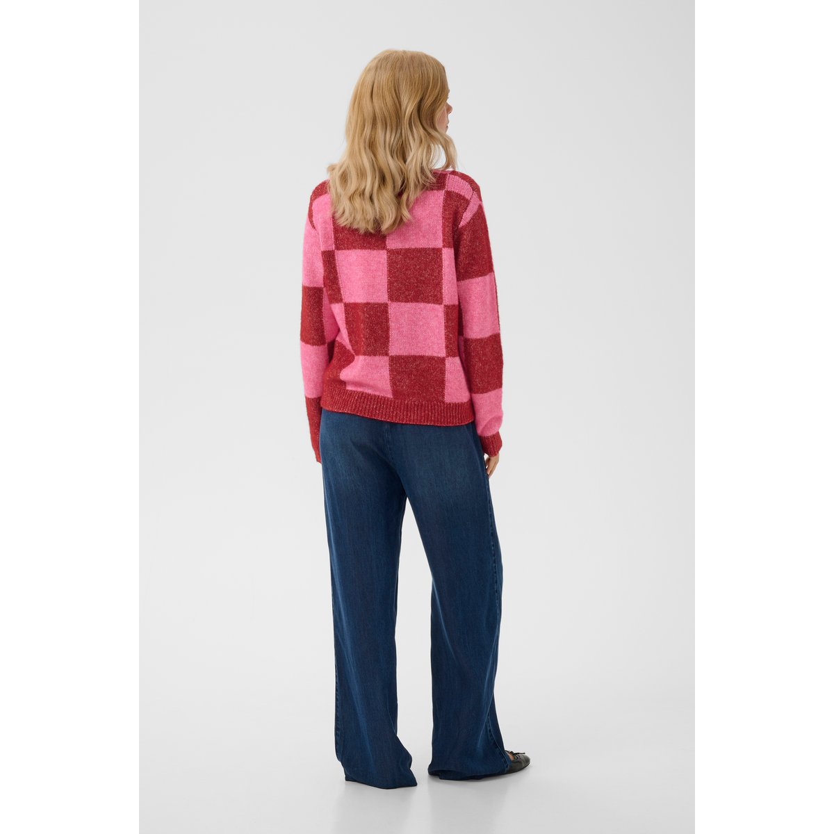 Pullover tricoté rouge rose rio red/pink check, CULTURE