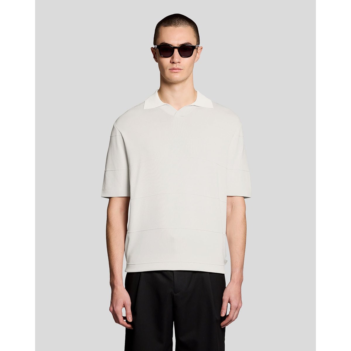 Polo col ouvert fin en maille gris lucarne, LYLE & SCOTT
