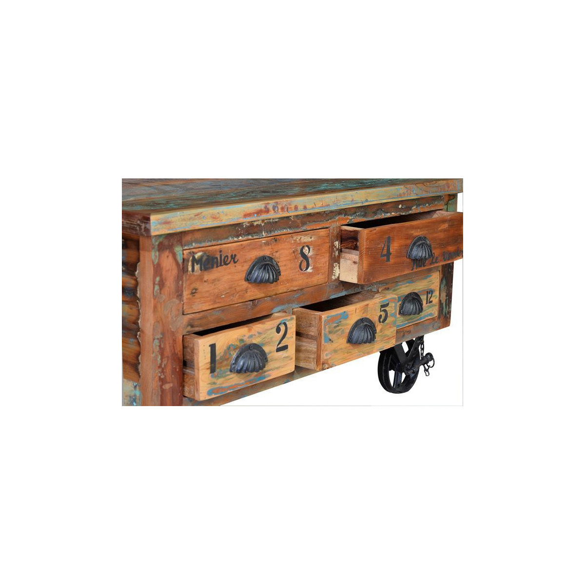 Table basse 5 tiroirs - ROSALIA marron, DECORATION D’AUTREFOIS