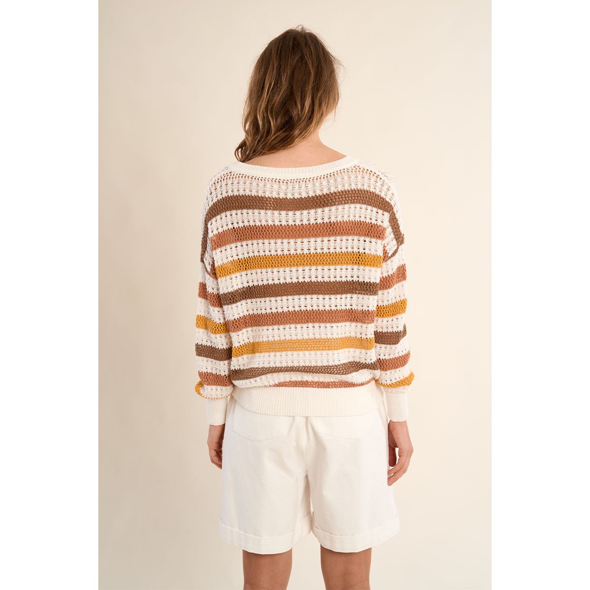 Pull en maille ajourée, rayé mango yellow, MOLLY BRACKEN